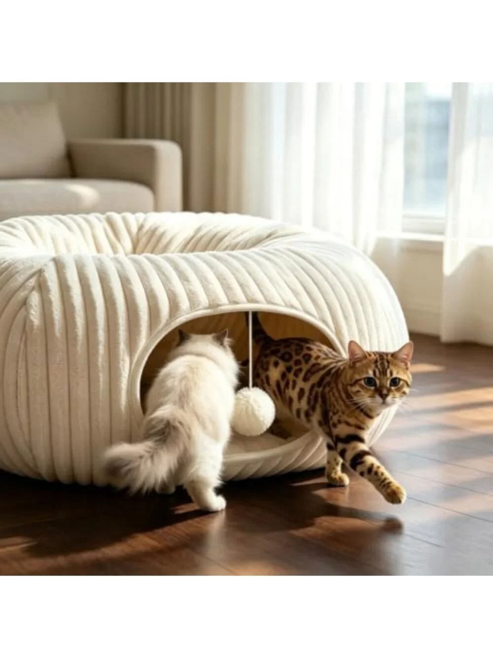 Cozy Cat Tunnel Bed with 30 Interactive Toys - Collapsible Play Tube for Kittens
